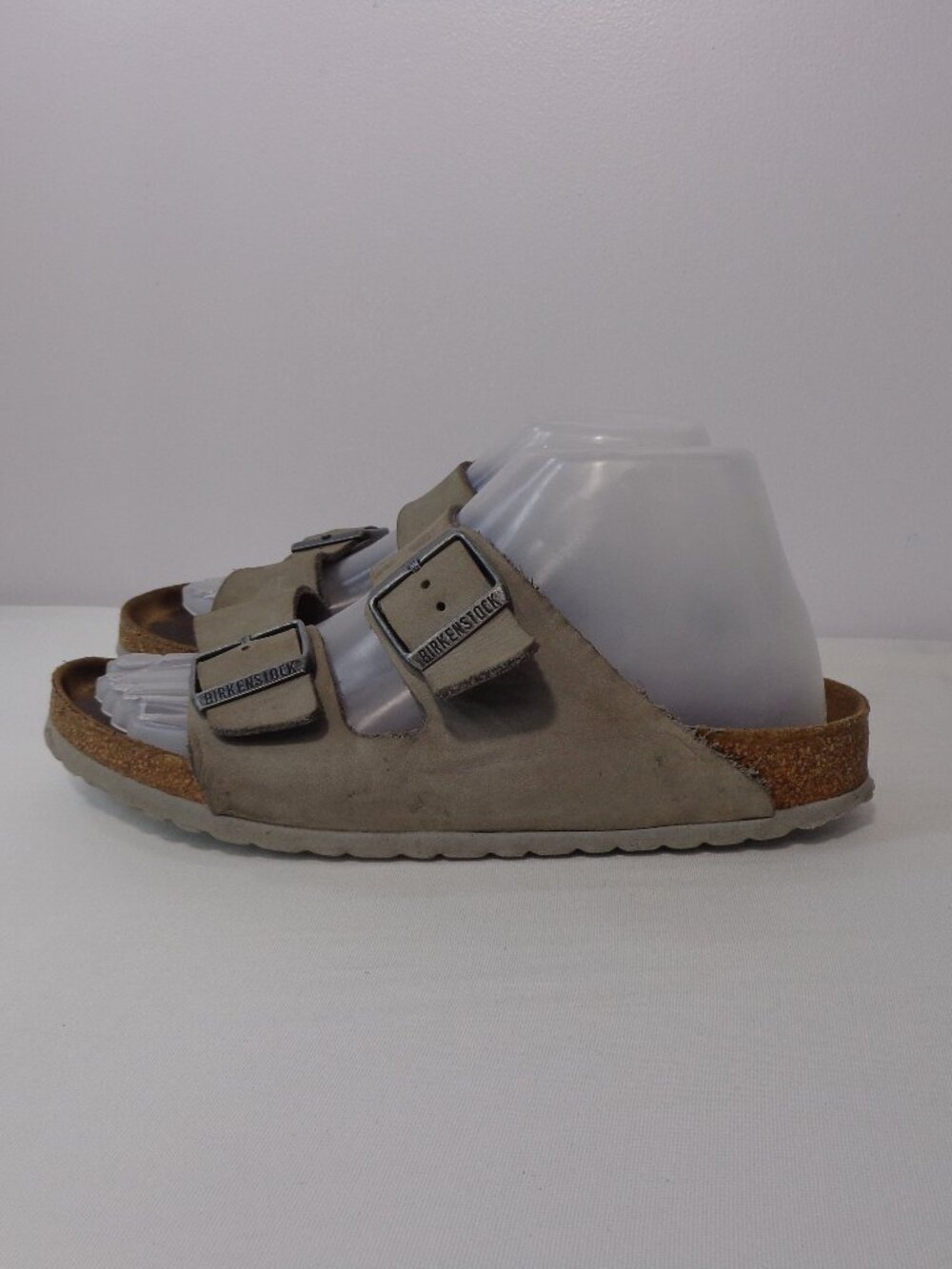 Birkenstock Arizona Taupe Suede Slide Sandals Buckle Adjustable Strap Size EU39